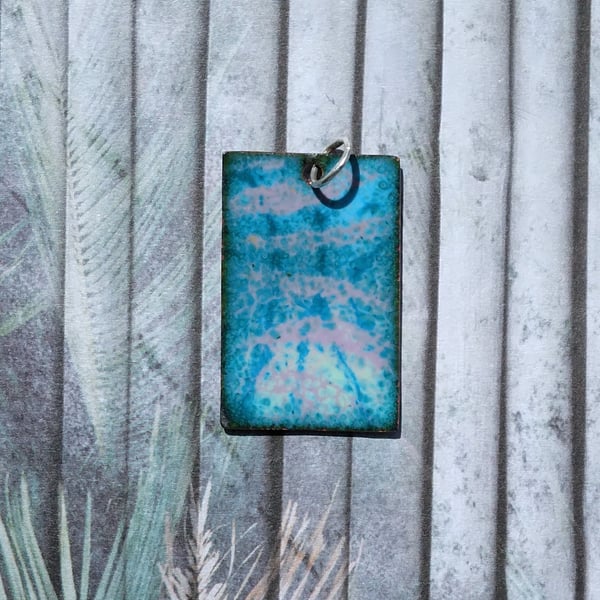 Multicoloured rectangular enamelled copper pendant 088