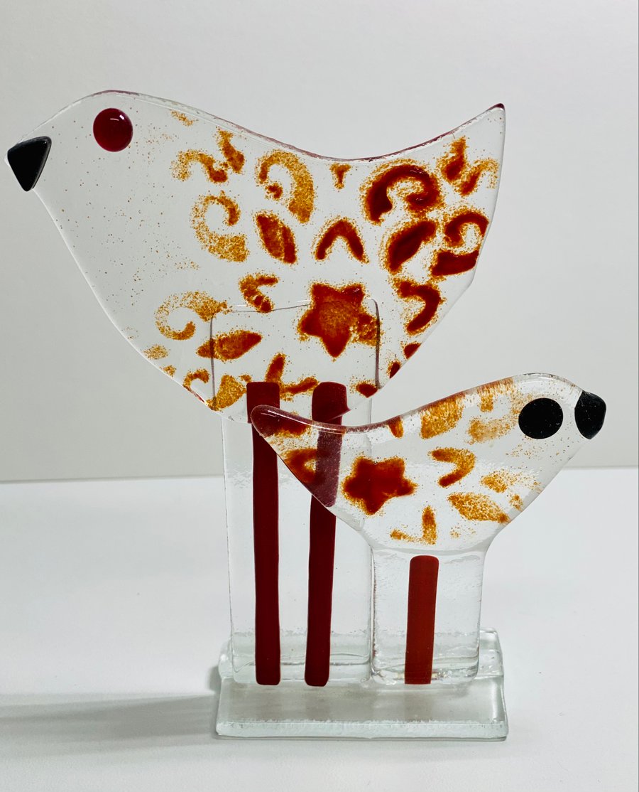 Fused glass standing birds ornament