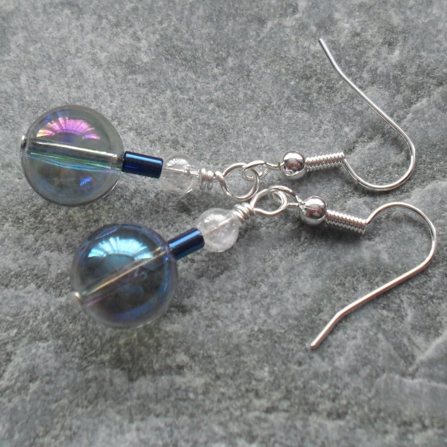 Mystic Coated Quartz and White Quartz Silver Plated Earrings