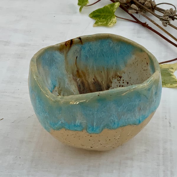 Decorative Pinch Pot with winter wood & norse blue glaze 