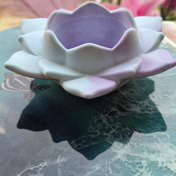 Eco Resin Lotus Candle Holder  A handcrafted lotus-shaped candle holder 