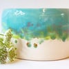 Handmade ceramic pot glazed by hand with turquoise drippy glaze- Made in Norfolk