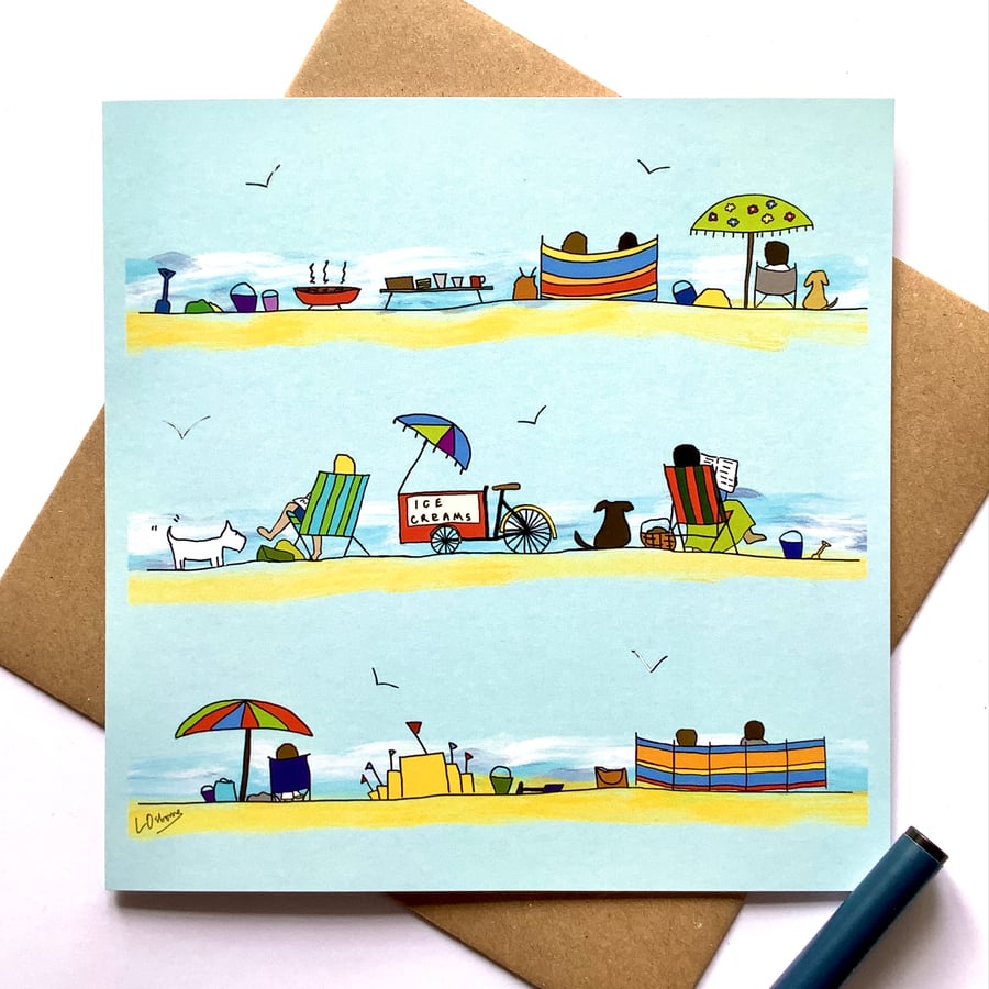 A day at the seaside - greetings card - blank inside for own message