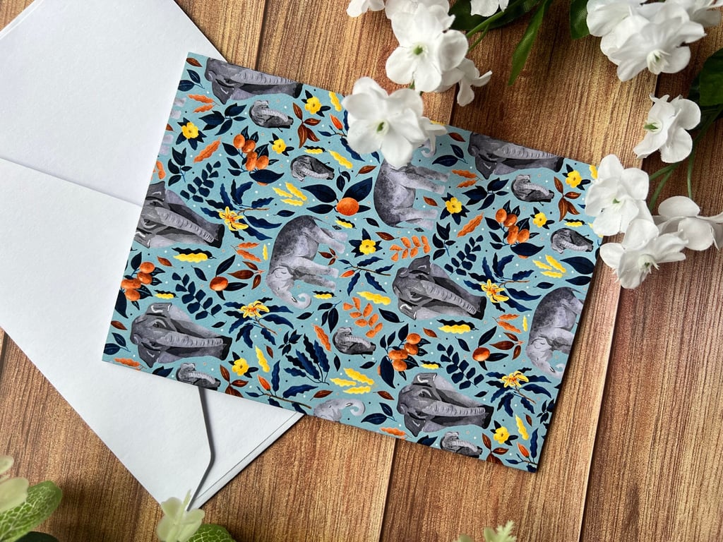 A6 Asian Elephant Greetings Card birthday card, thank you card, endangered speci