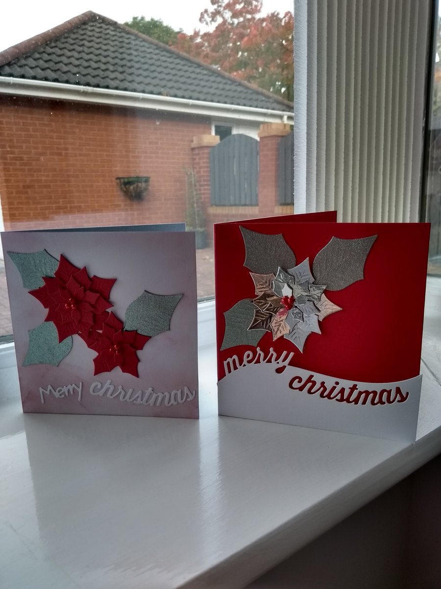 Pack of 2 poinsettia Christmas cards