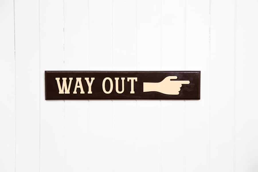 WOODEN TYPOGRAPHIC SIGN: WAY OUT - HERITAGE BLACK