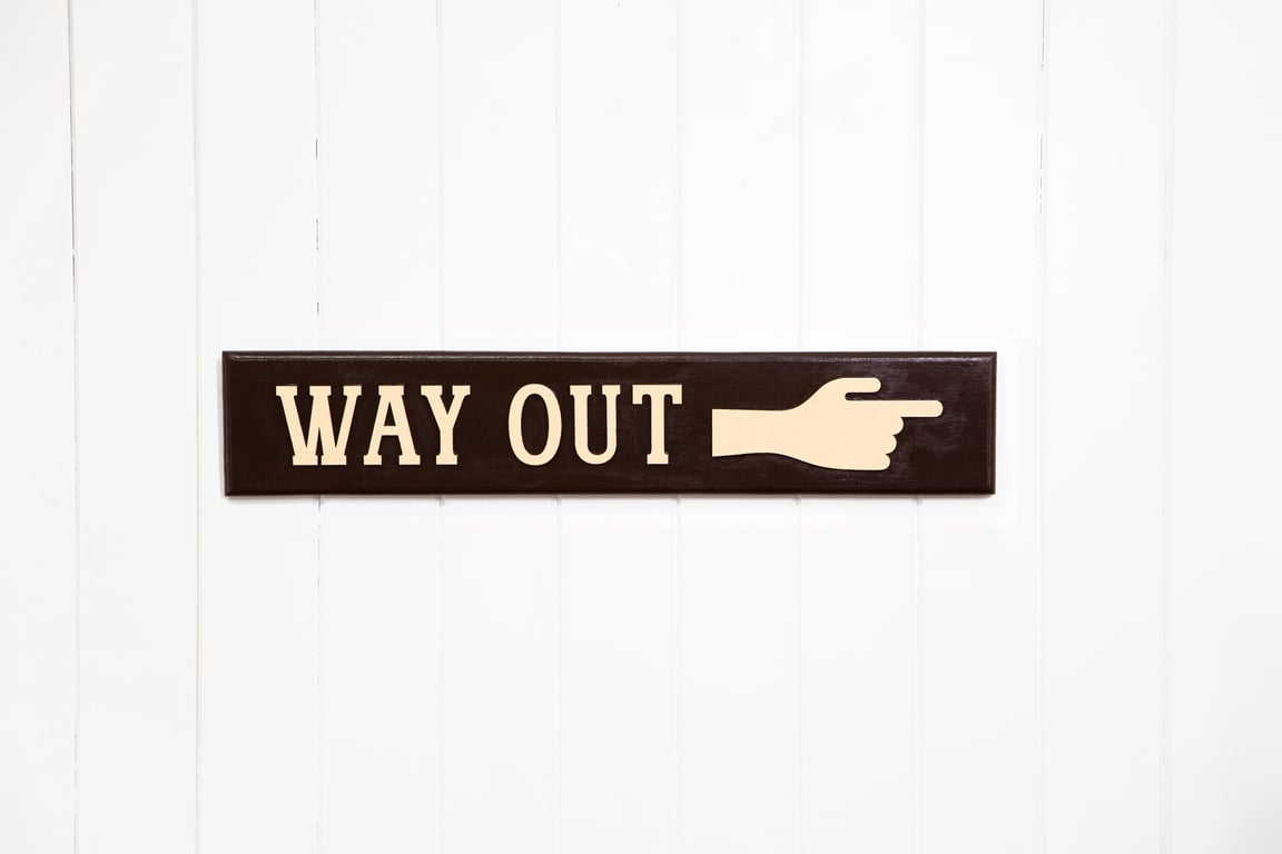 WOODEN TYPOGRAPHIC SIGN: WAY OUT - HERITAGE BLACK