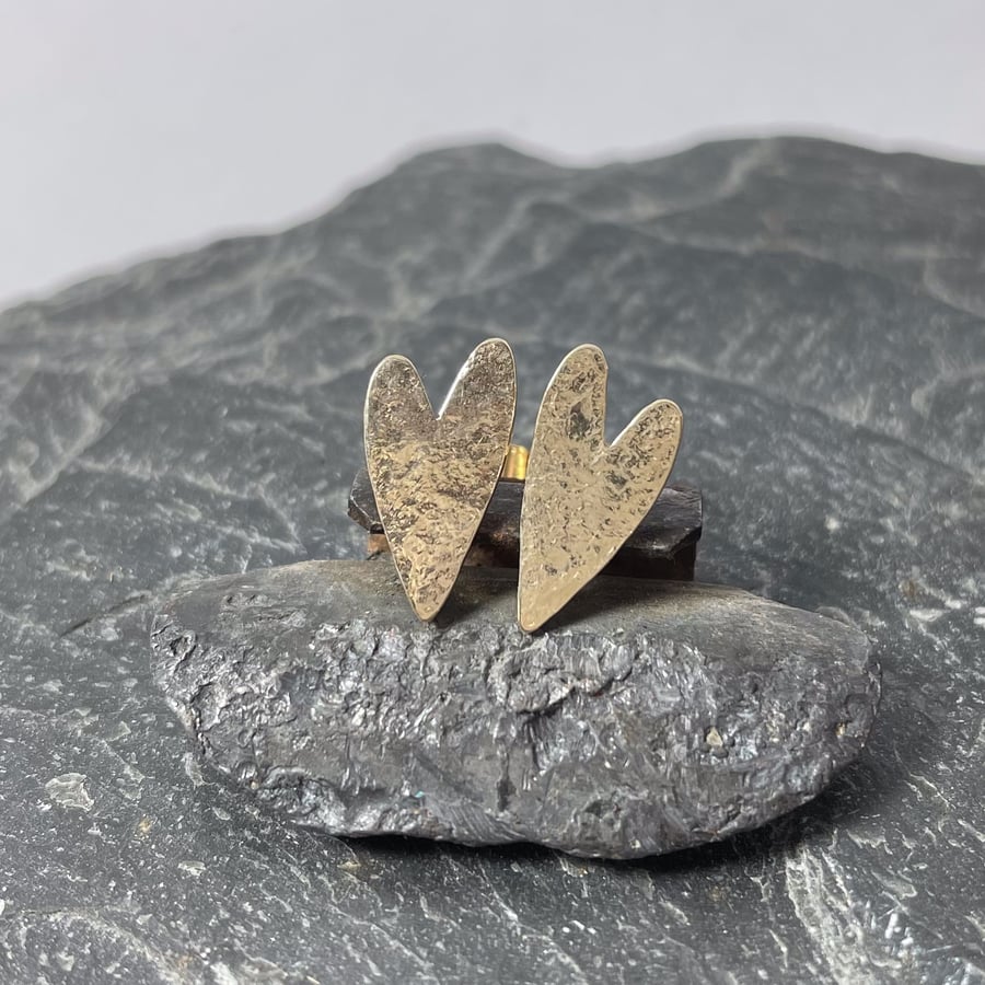 Textured gold heart stud earrings 9ct gold