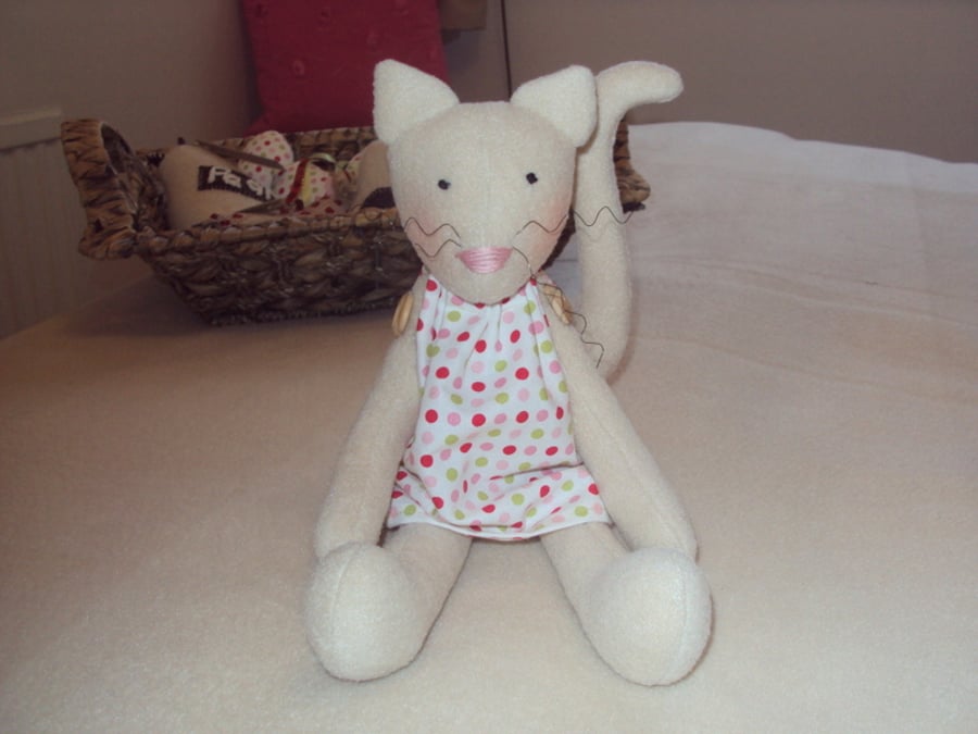 Cute Rosy Cheeked Kitty Cat with Polka Dot Dress