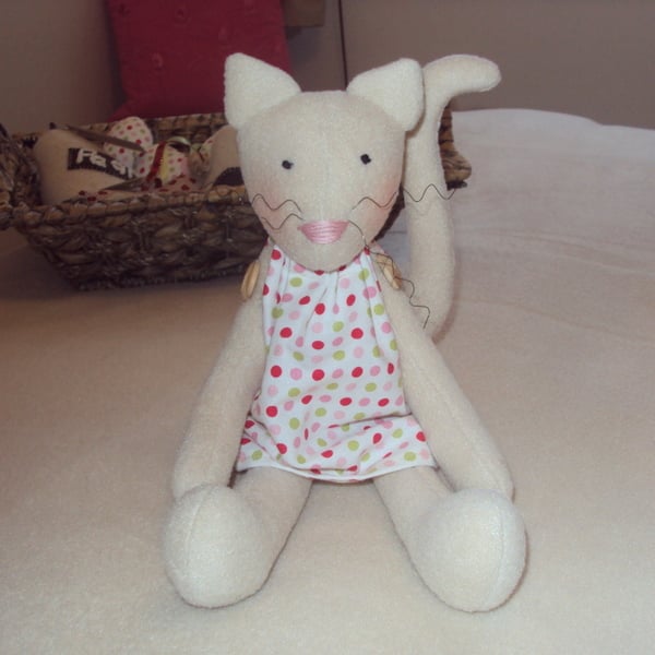 Cute Rosy Cheeked Kitty Cat with Polka Dot Dress