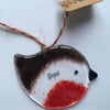 Handmade Fused Glass "Dad" Robin Christmas Decoration