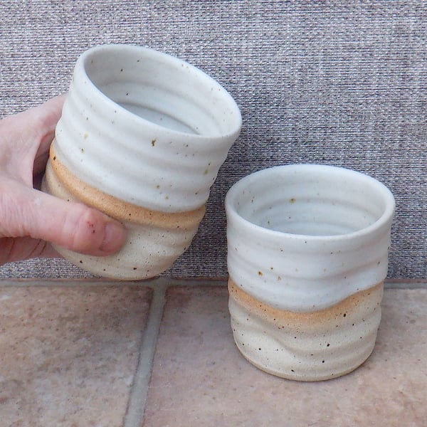 Pair of whisky tumbler or espresso coffee cup in stoneware hand thrown pottery