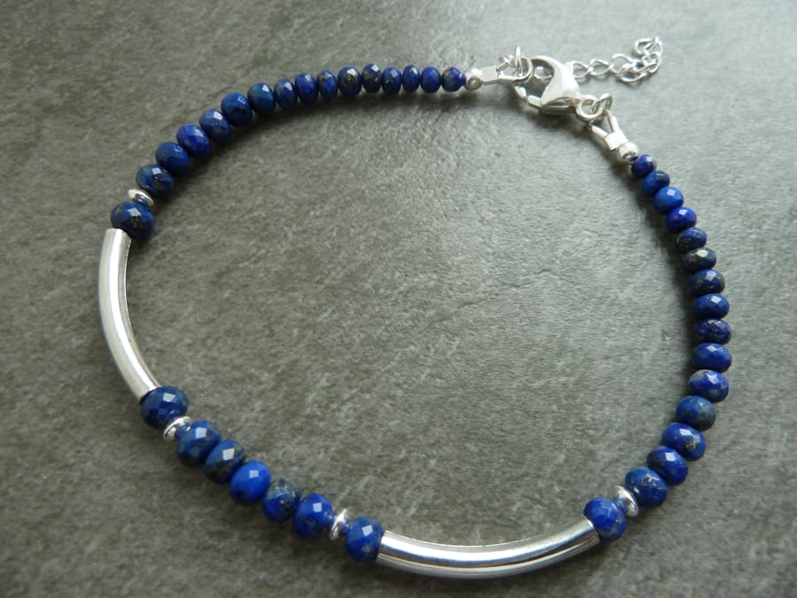 sterling silver bracelet, lapis lazuli 