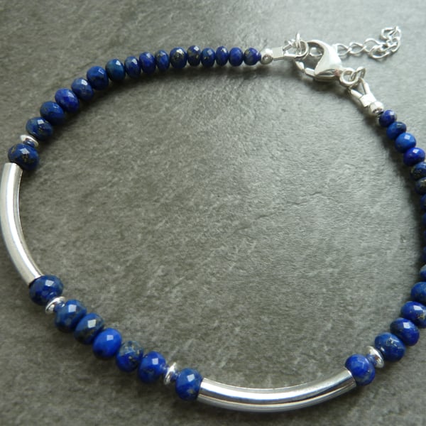 sterling silver bracelet, lapis lazuli 