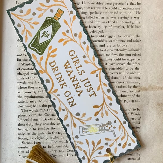 Girls Just Wanna Drink Gin Handmade Bookmark