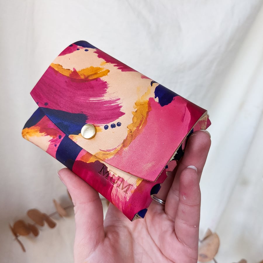 Personalised Pink Leather Purse, Credit Card Holder, Interlocking Card Holder. 