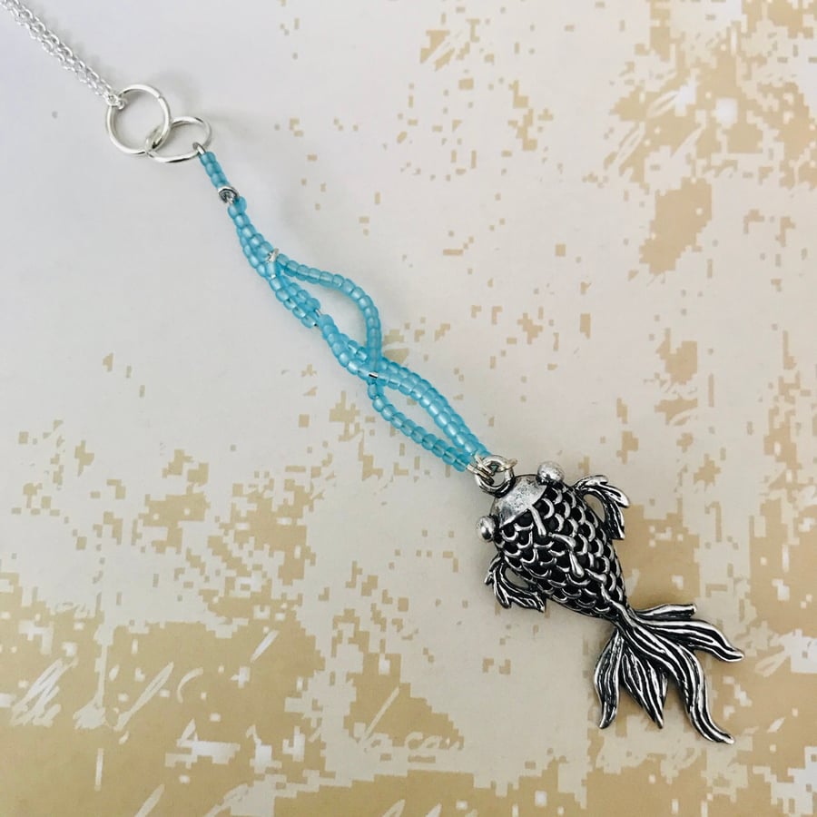 Fish & Water Pendant Necklace 