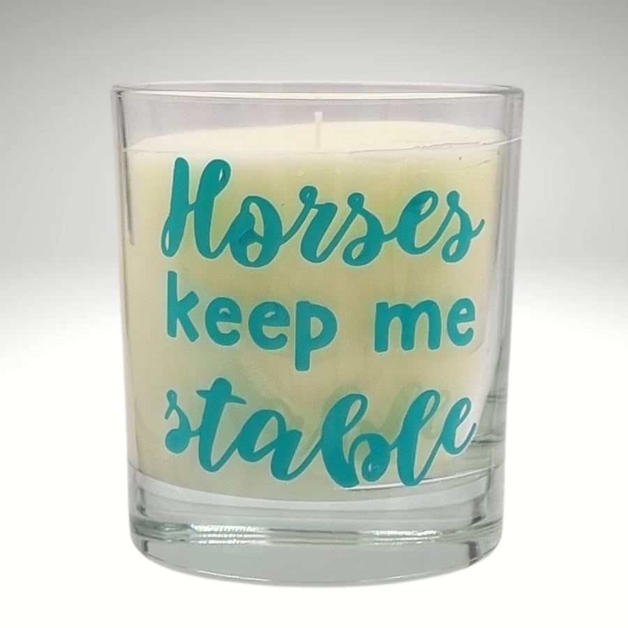 Scented Candle in Glass Horses Keep Me Stable Blue Design 30cl Wax Blend Gift