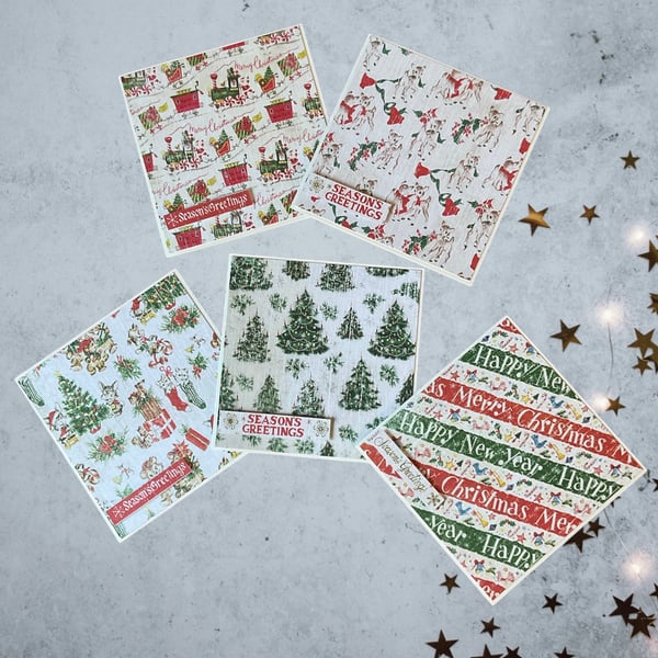 Set of five vintage Christmas cards. Retro Christmas Cards.