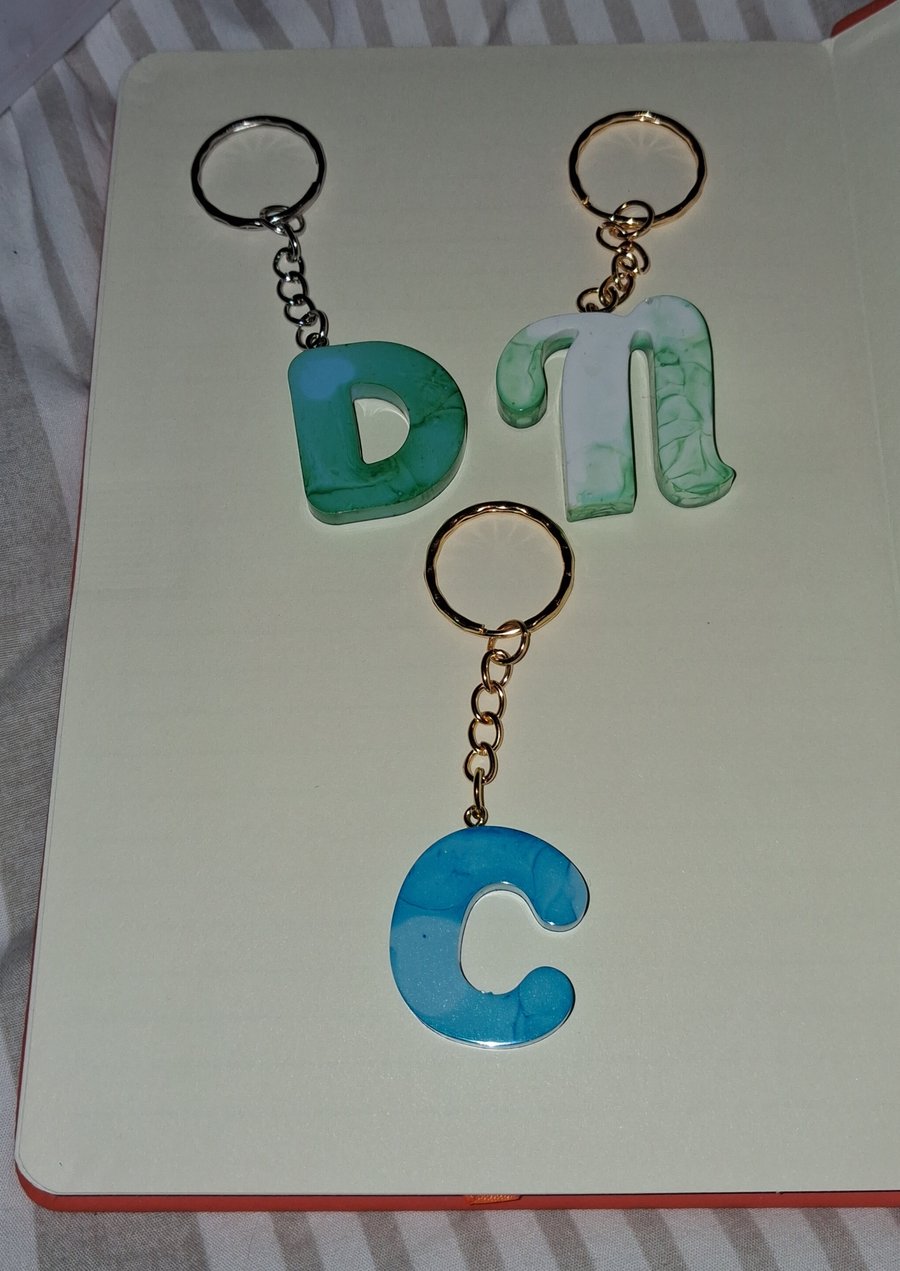 Handmade epoxy resin keyring with initial letter 