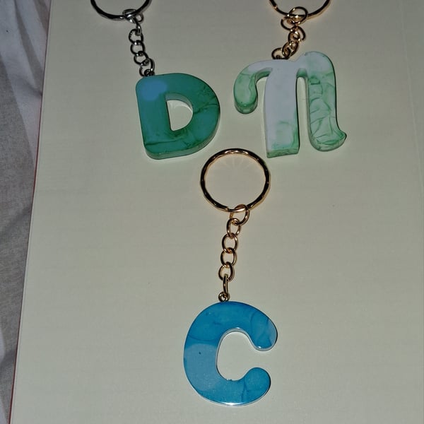 Handmade epoxy resin keyring with initial letter 