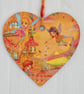 Decoupaged Wooden Hanging Heart 15cm (6”) Fairy Castle design