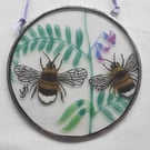 Stained Glass Bumblebees & Vetch Hanging