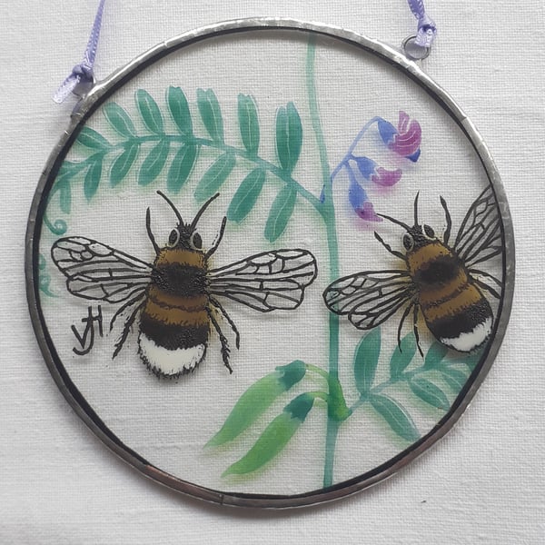 Bumblebees & Vetch Stained Glass Hanging