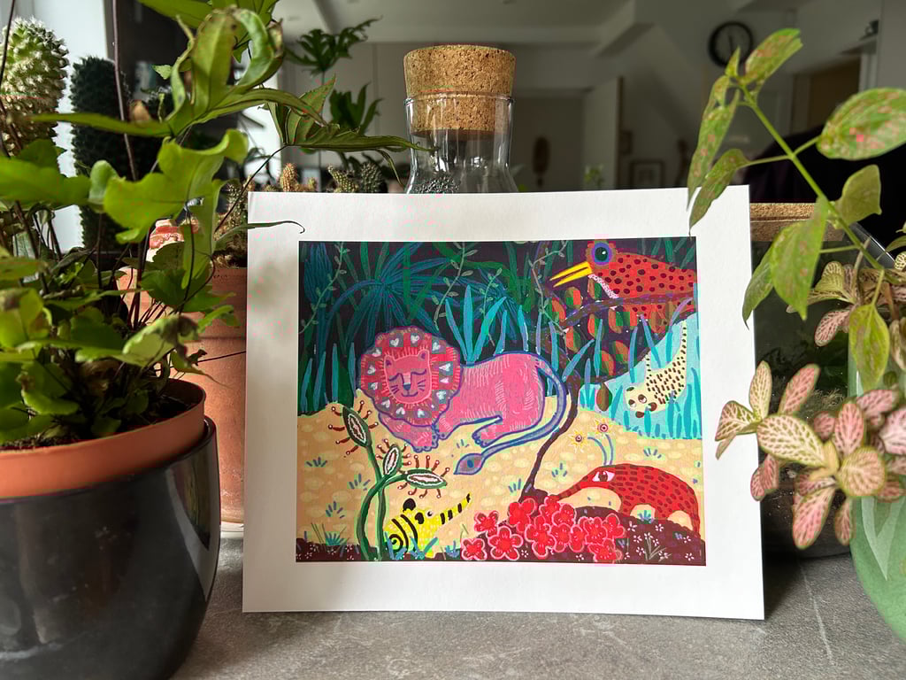 Sleeping Pink Lion - Giclee Fine Art Print 