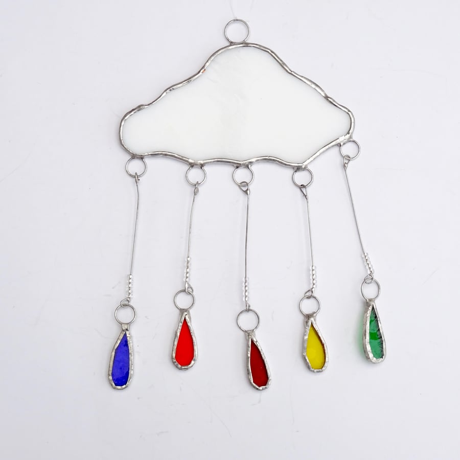 Stained Glass Rain Cloud Multi - Handmade Hanging Window Decoration - Multi
