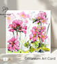 Pink Geranium - Art Card - Square - Blank - Original Watercolour Design - with E