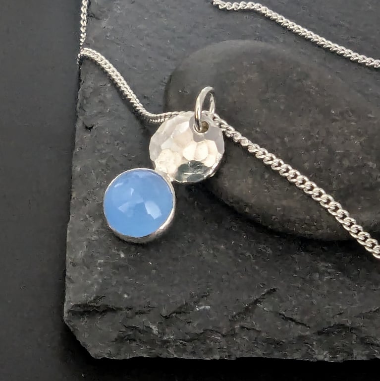 STERLING SILVER Blue Agate Pendant, Handmade Urban Jewellery