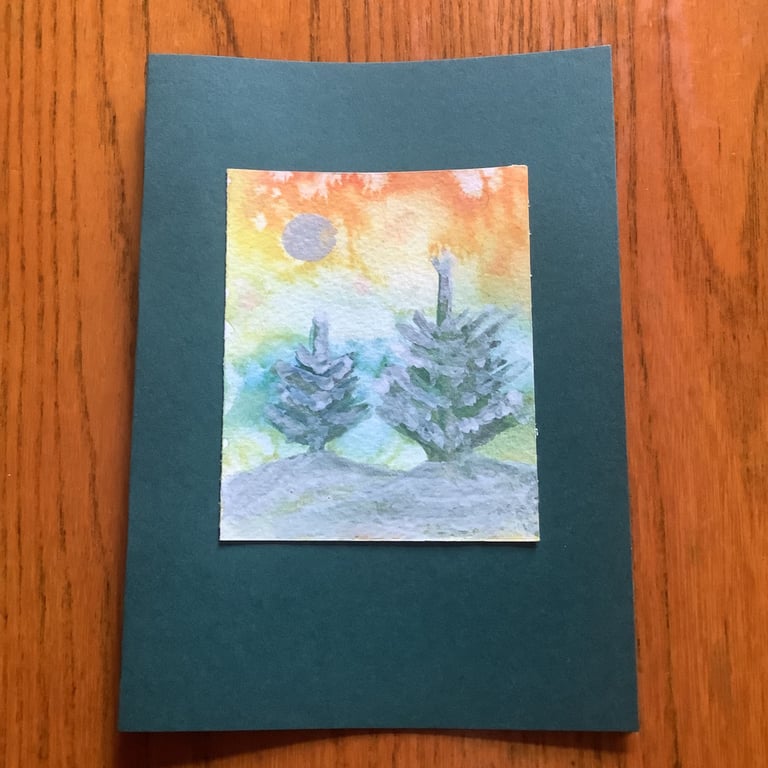 Hand painted Christmas Yule Card 'Just the two of us'
