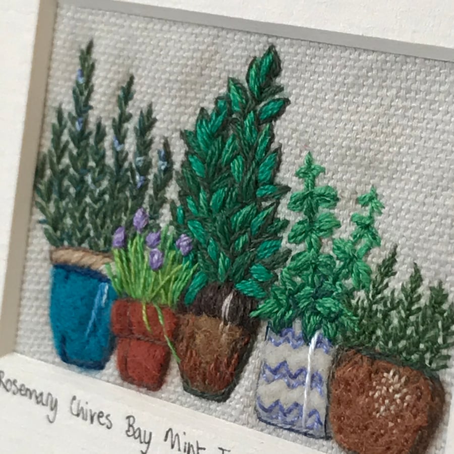 Herbs in Pots - hand stitched picture