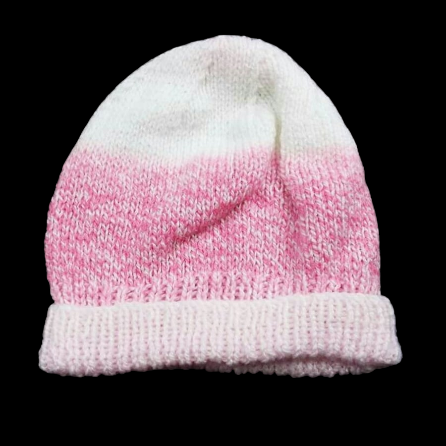 Girls hat knitted in pink and white 20 inch head 3 - 10 years Seconds Sunday