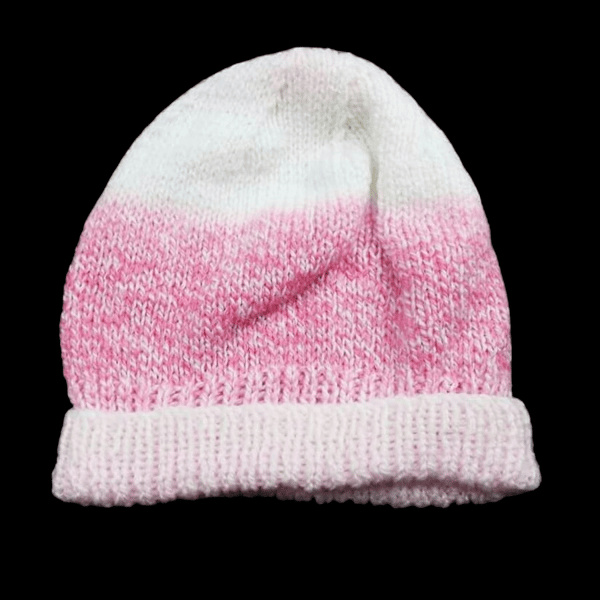 Girls hat knitted in pink and white 20 inch head 3 - 10 years 