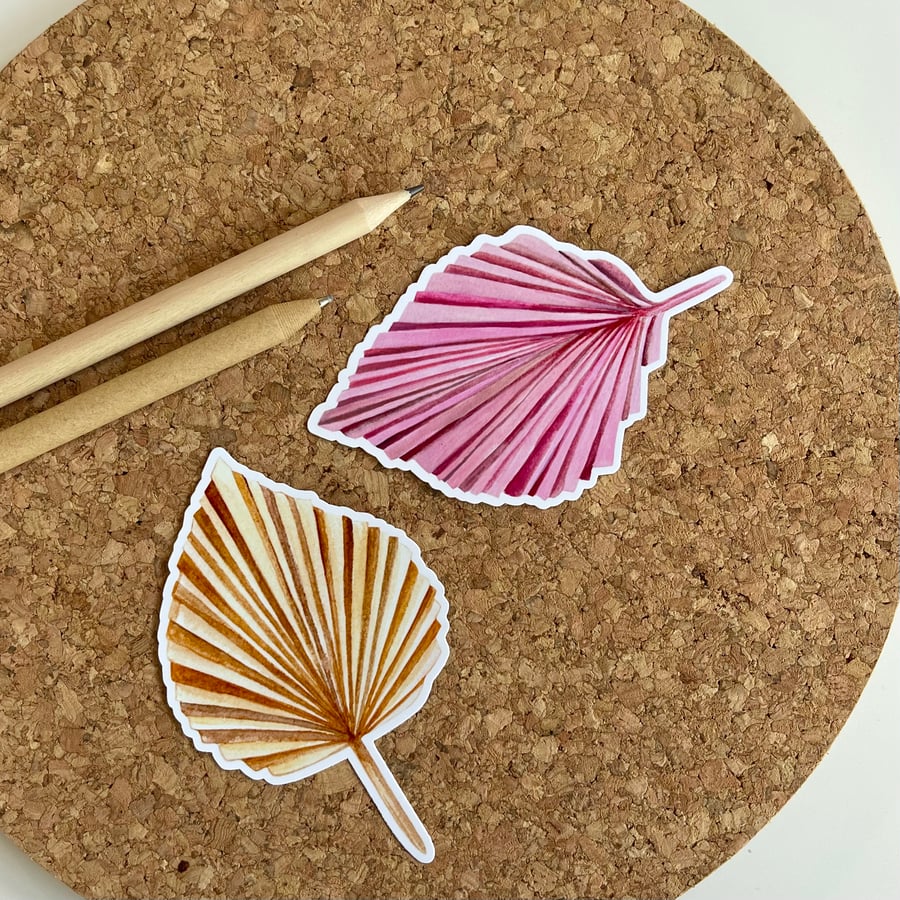 Pair of Pink and Sand Palm Leaves Glossy Vinyl Stickers