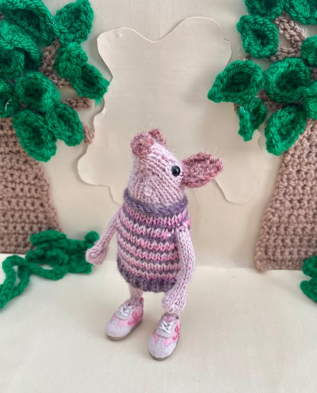 Miniature Pig Ornament, Winnie the Poseable Pink Pig Decoration in Striped Top