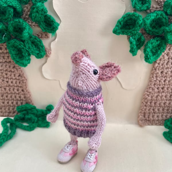Miniature Pig Ornament, Winnie the Poseable Pink Pig Decoration in Striped Top
