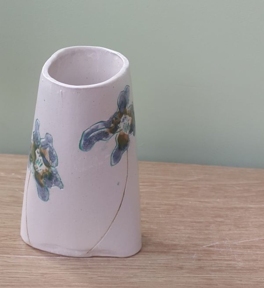 Medium Mint Green & Lilac Flowers Ceramic Vase