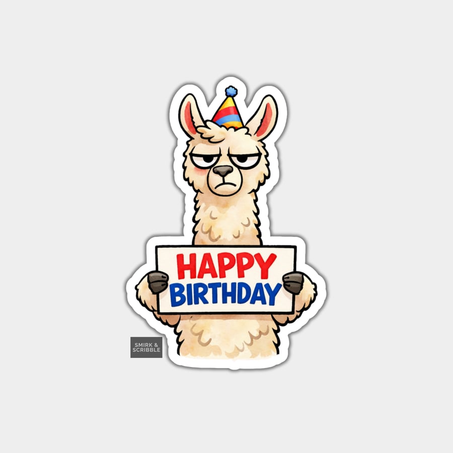 Funny Rude Birthday Sticker For Adults - Grumpy Llama - Folksy
