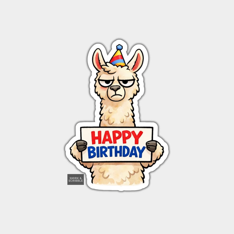 Funny Rude Birthday Sticker For Adults - Grumpy Llama
