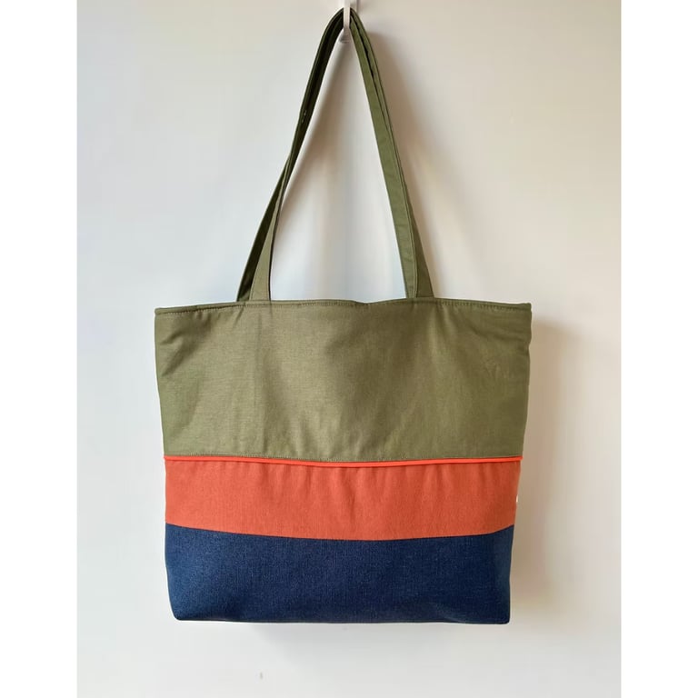 Colour Block Tote Bag - Fired Earth, Handmade in Bristol