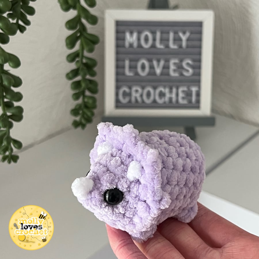 Mini Crochet Triceratops Plushie LILAC