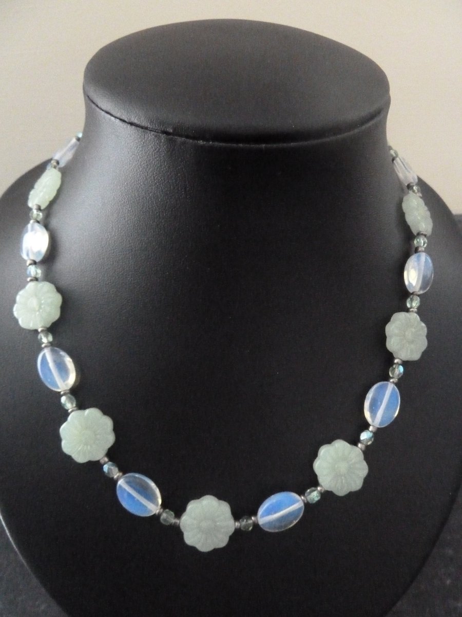 SALE green flower and opalite necklace