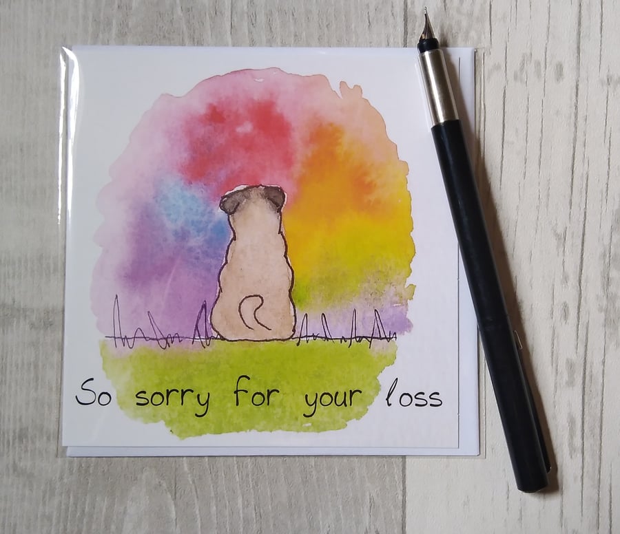 Pug memories sympathy card. Pug loss card, dog bereavement card.