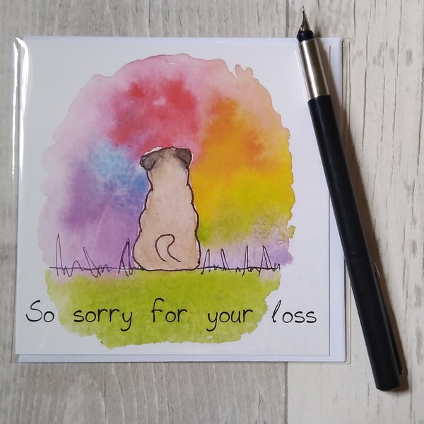 Pug memories sympathy card. Pug loss card, dog bereavement card.