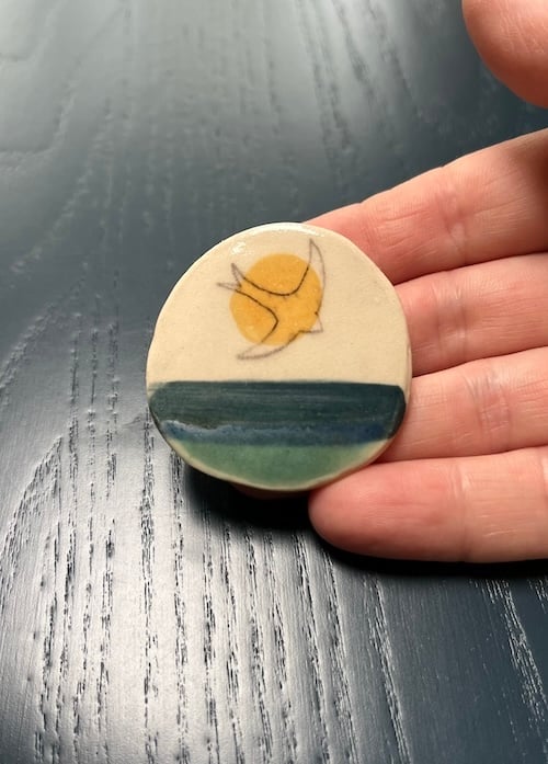 Ceramic brooch - Handmade bird design