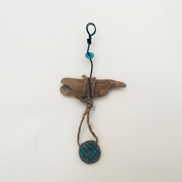 One off Driftwood ceramic hanger, pottery, gift idea, home decor, beach art,