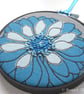 free motion and hand embroidered floral textile hoop original art turquoise blue - Image 3
